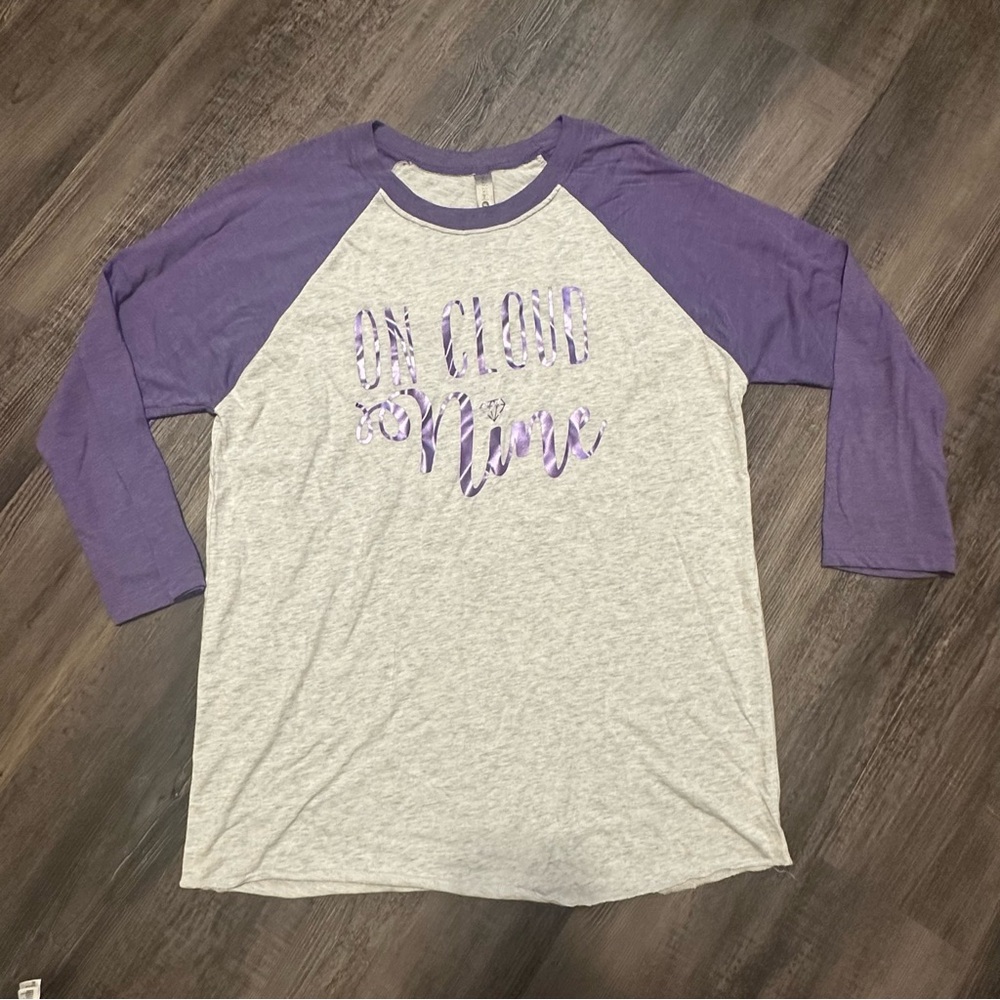 Next Level Apparel Purple and White Raglan Tee